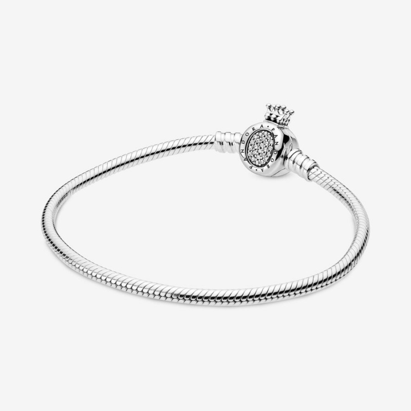 Sterling Silver Pandora Moments Crown O Clasp Snake Charm Bracelets | 236-RJZQCF