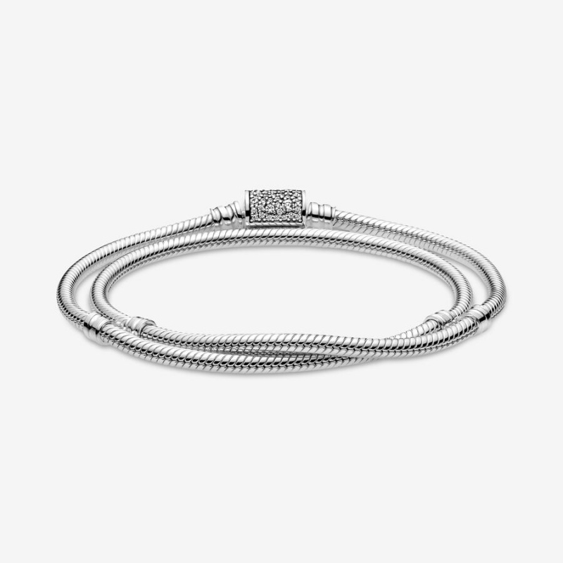 Sterling Silver Pandora Moments Double Wrap Barrel Clasp Snake/Necklace Charm Holders | 612-EQWJPG