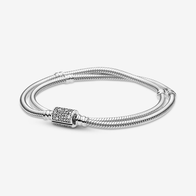 Sterling Silver Pandora Moments Double Wrap Barrel Clasp Snake/Necklace Charm Holders | 612-EQWJPG