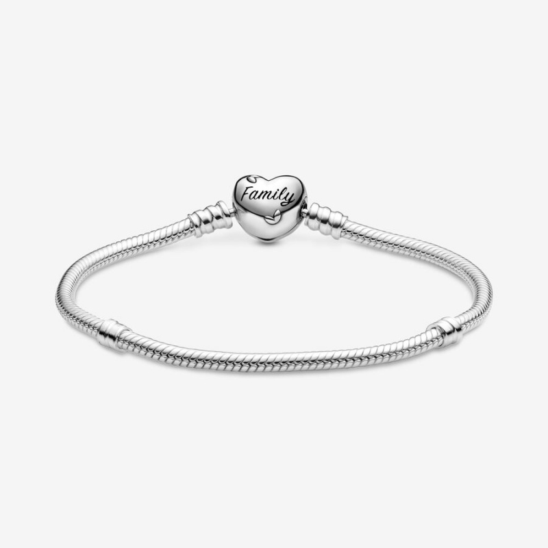 Sterling Silver Pandora Moments Family Tree Heart Clasp Snake Charm Bracelets | 249-VGJOKF