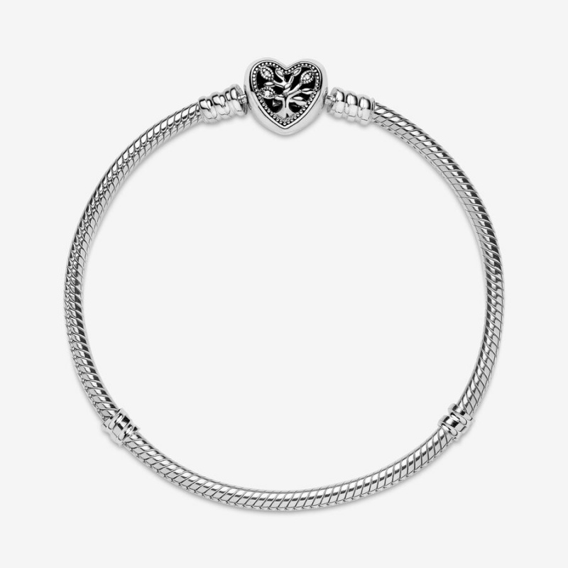 Sterling Silver Pandora Moments Family Tree Heart Clasp Snake Charm Bracelets | 249-VGJOKF