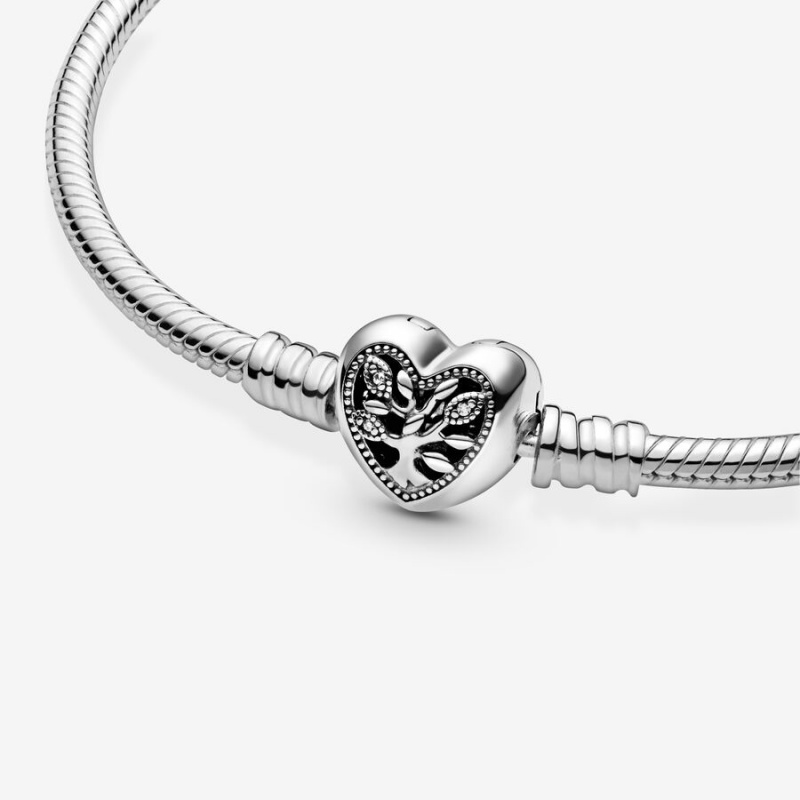 Sterling Silver Pandora Moments Family Tree Heart Clasp Snake Charm Holders | 902-SJCGBW