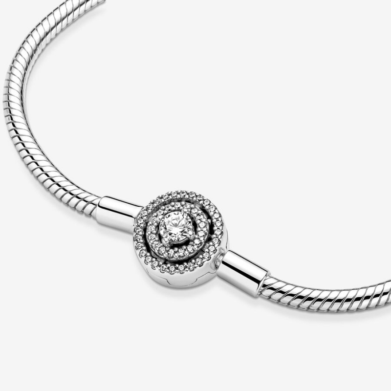 Sterling Silver Pandora Moments Halo Snake Charm Bracelets | 470-SOAIKL