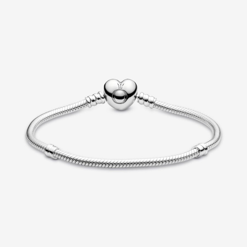 Sterling Silver Pandora Moments Heart Clasp Snake Charm Bracelets | 185-XUSWNK