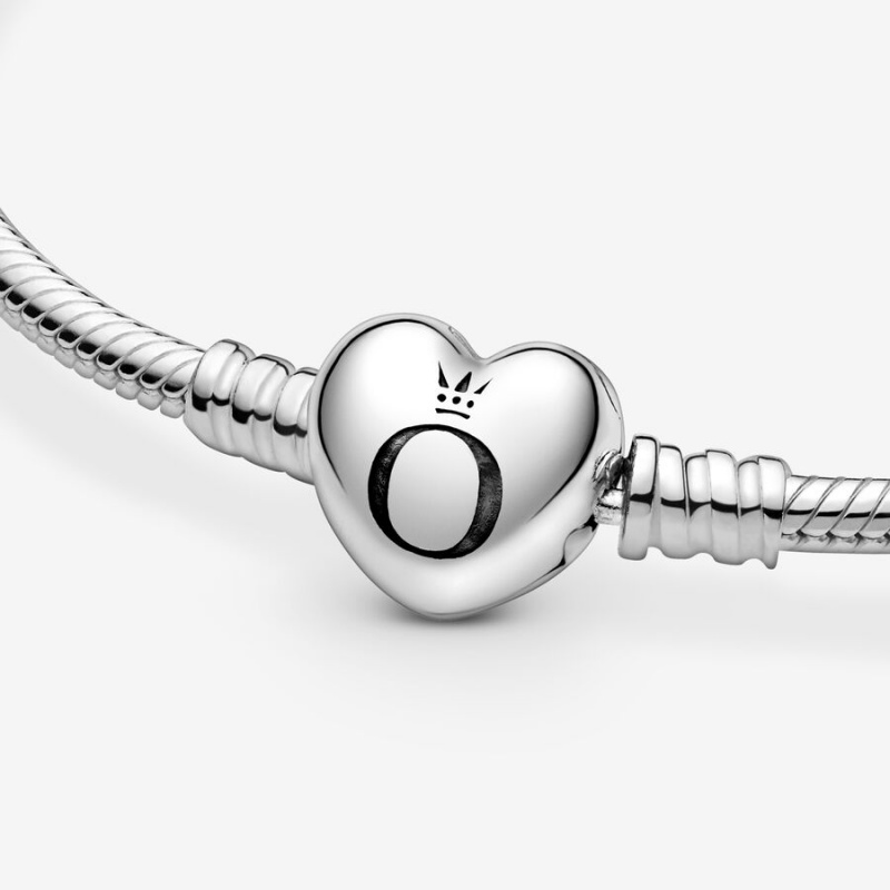 Sterling Silver Pandora Moments Heart Clasp Snake Charm Bracelets | 185-XUSWNK