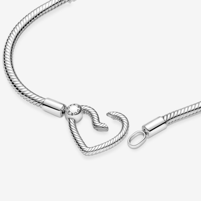 Sterling Silver Pandora Moments Heart Closure Snake Charm Holders | 482-ZXKYSI