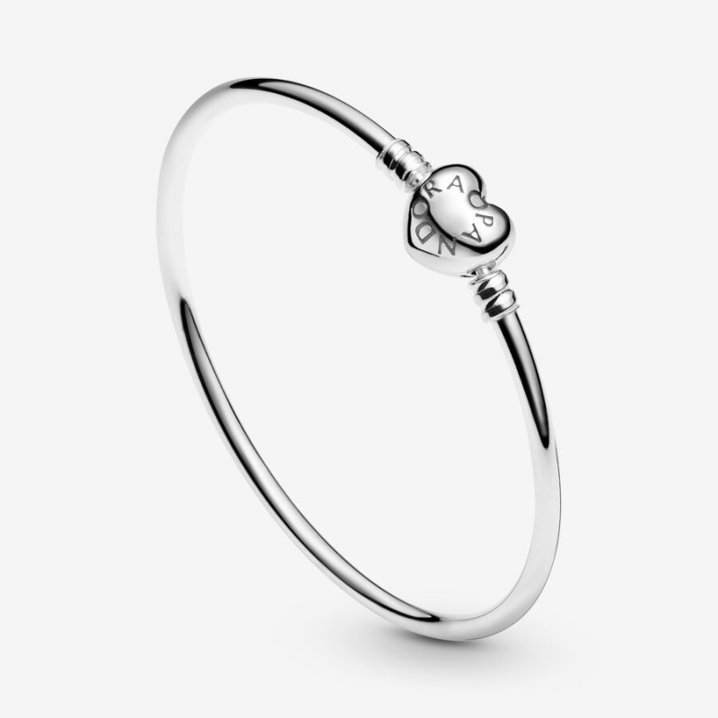 Sterling Silver Pandora Moments Heart Clasp Bangle Charm Holders | 715-ERBWAY