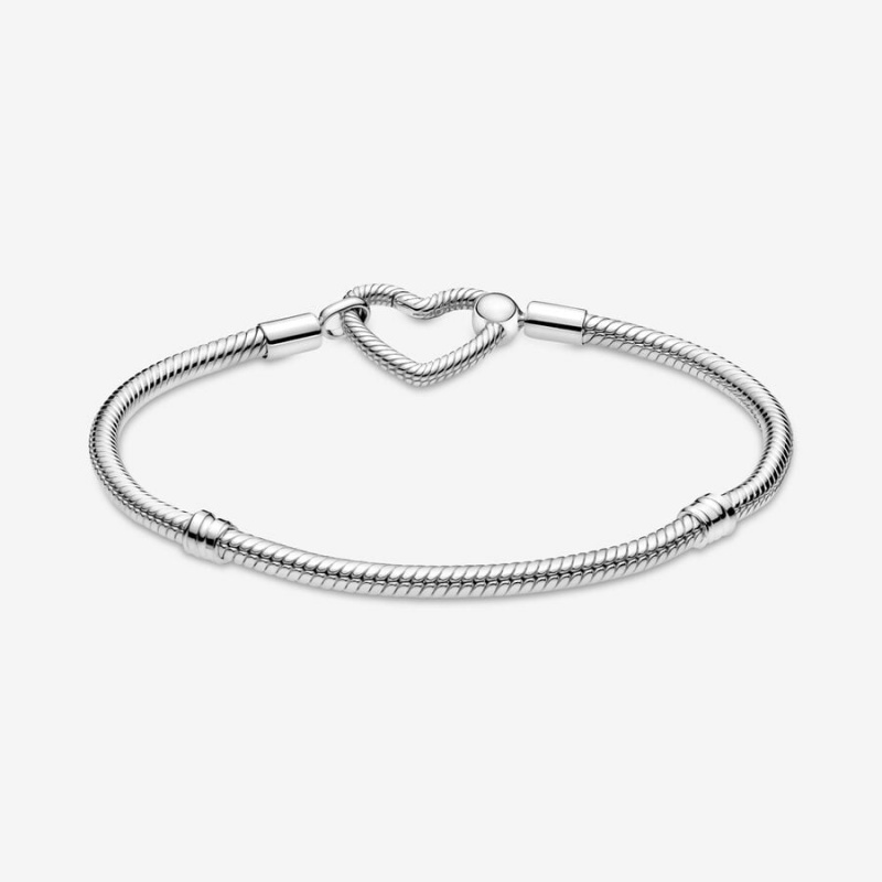 Sterling Silver Pandora Moments Heart Closure Snake Charm Bracelets | 819-PXTWQM