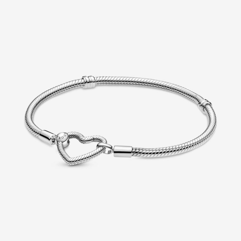 Sterling Silver Pandora Moments Heart Closure Snake Charm Bracelets | 819-PXTWQM