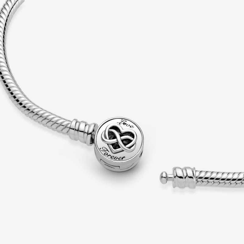 Sterling Silver Pandora Moments Heart Infinity Clasp Snake Charm Bracelets | 035-DLWOMH