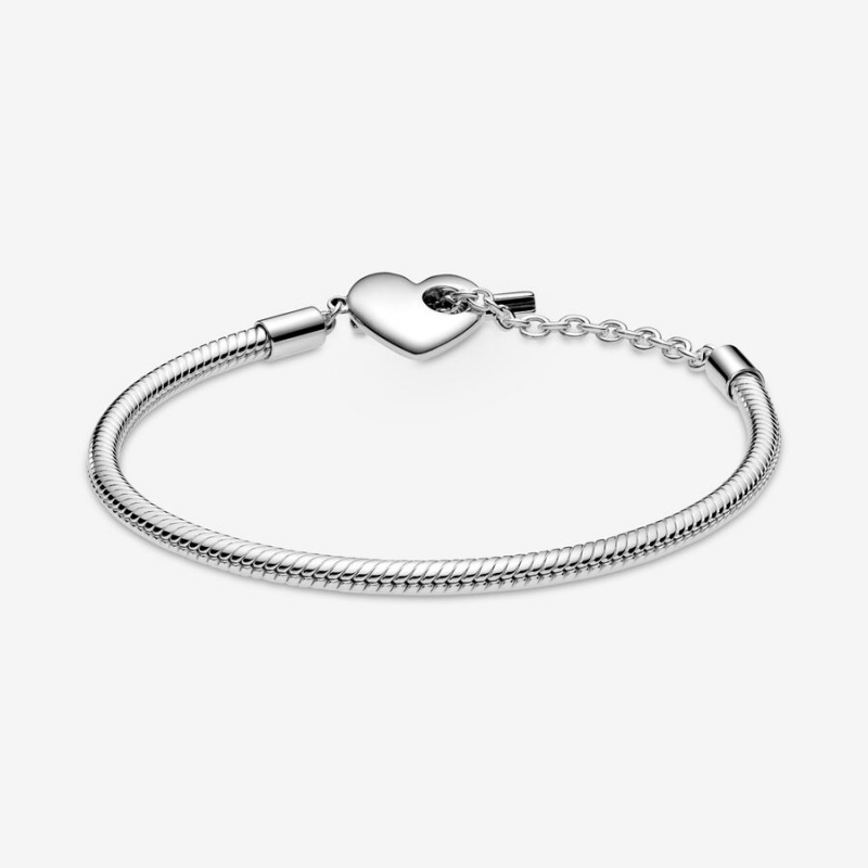 Sterling Silver Pandora Moments Heart T-Bar Snake Charm Holders | 648-OJHYXU