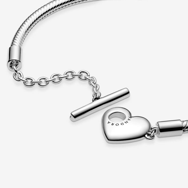 Sterling Silver Pandora Moments Heart T-Bar Snake Charm Holders | 648-OJHYXU