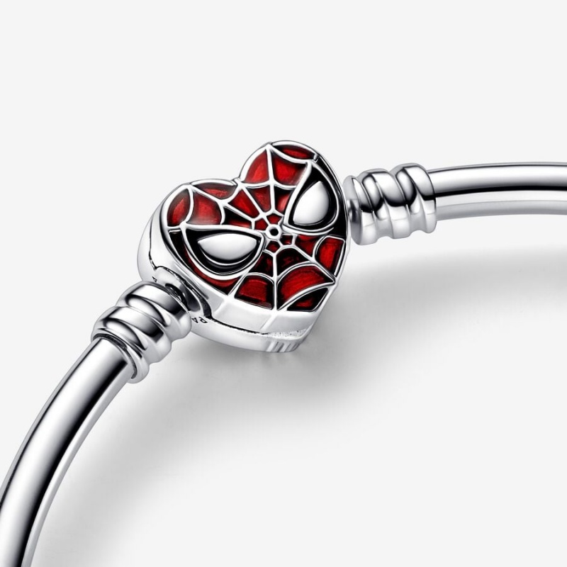 Sterling Silver Pandora Moments Marvel Spider-Man Mask Clasp Bangle Charm Bracelets | 637-HVQYGT