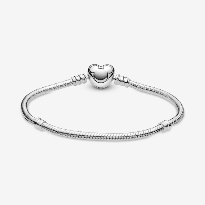 Sterling Silver Pandora Moments Mickey Mouse Heart Clasp Snake Charm Holders | 576-CRTWYB