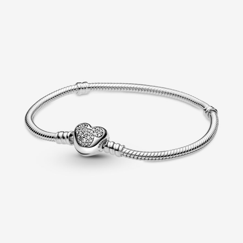 Sterling Silver Pandora Moments Mickey Mouse Heart Clasp Snake Charm Holders | 576-CRTWYB