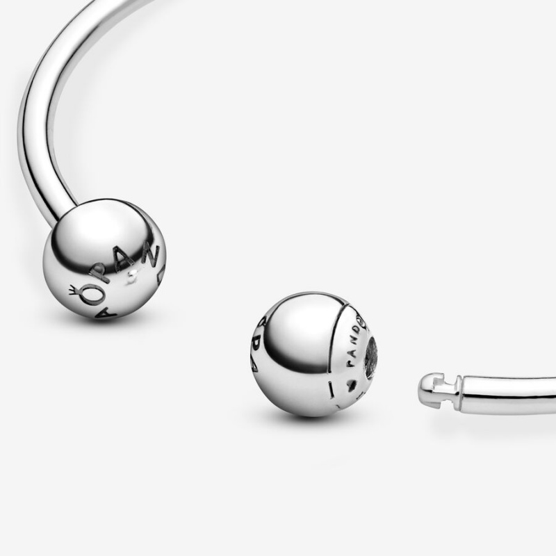 Sterling Silver Pandora Moments Open Bangle Charm Holders | 569-BDFJQG