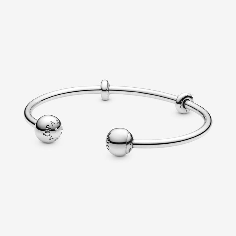 Sterling Silver Pandora Moments Open Bangle Charm Holders | 569-BDFJQG