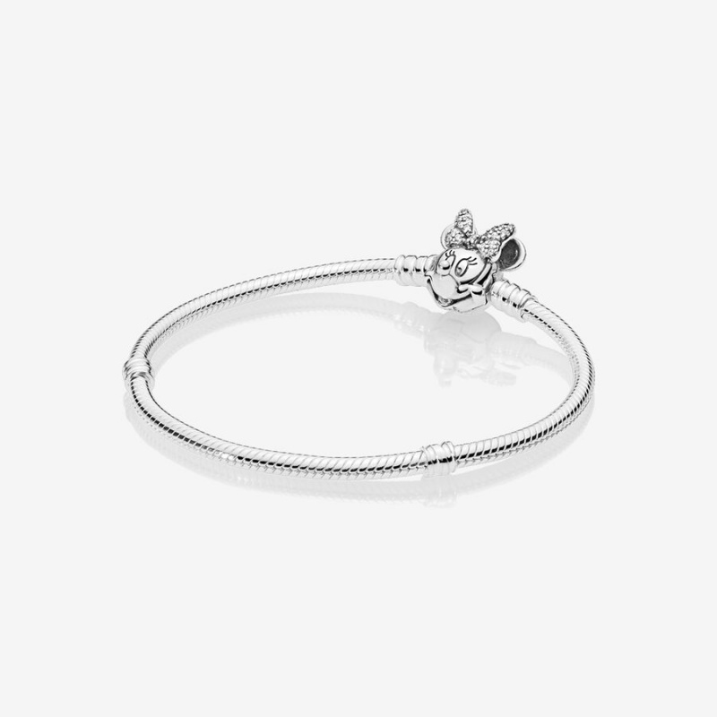 Sterling Silver Pandora Moments Pavé Minnie Mouse Clasp Snake Charm Holders | 493-AWOLQI