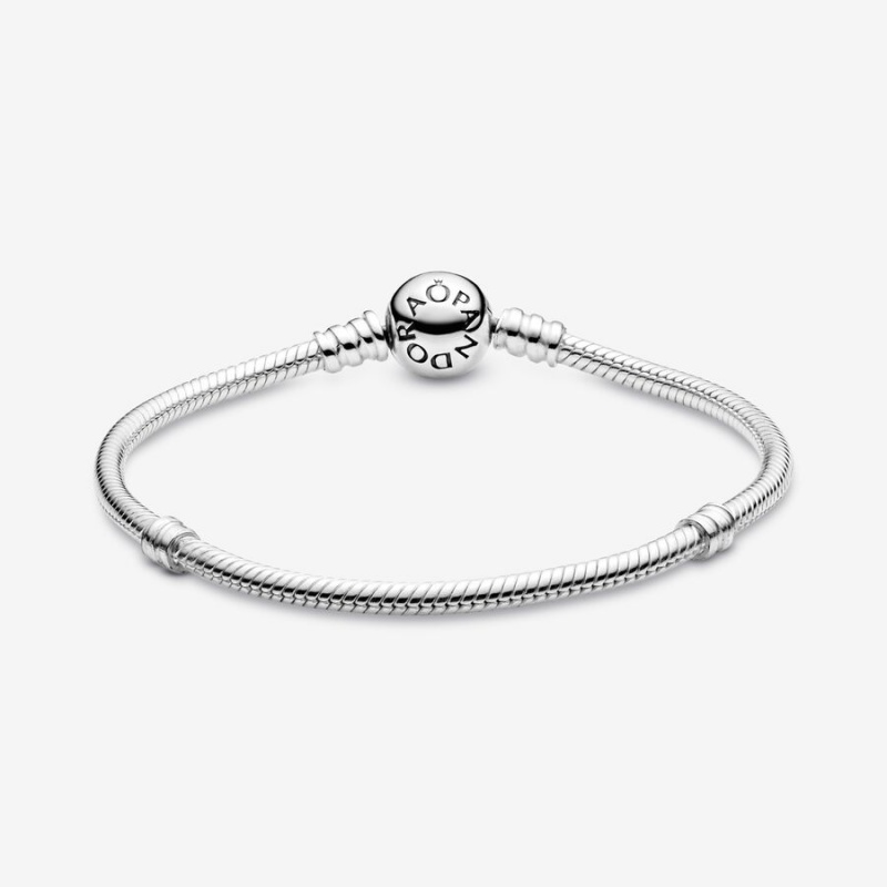 Sterling Silver Pandora Moments Sparkling Heart Clasp Snake Charm Bracelets | 453-SYZJMT