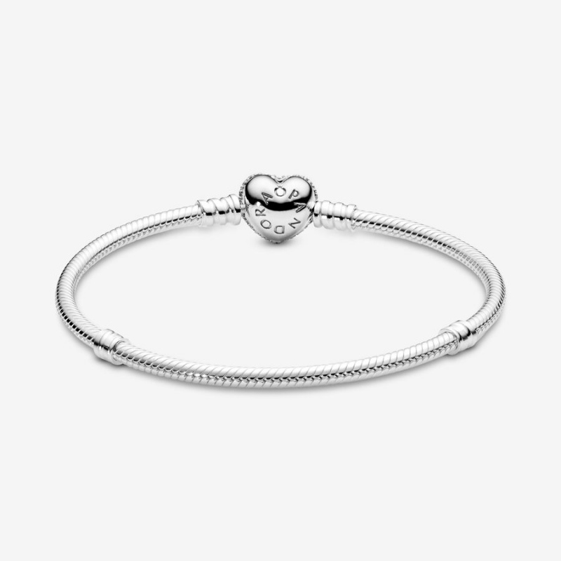 Sterling Silver Pandora Moments Sparkling Heart Clasp Snake Charm Holders | 745-XYUWCL