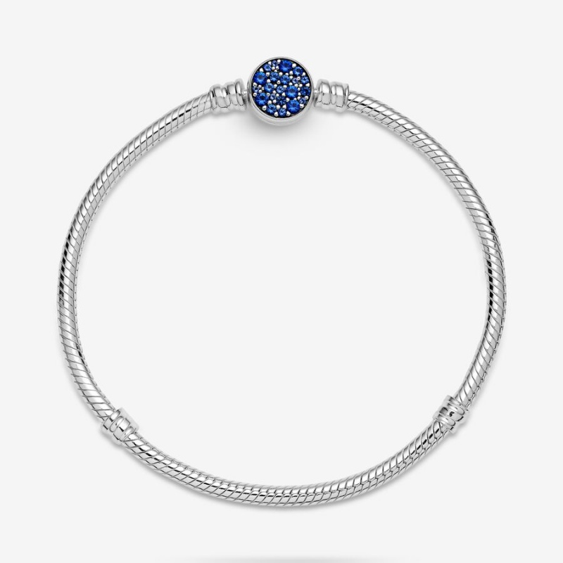 Sterling Silver Pandora Moments Sparkling Blue Disc Clasp Snake Charm Holders | 035-DOKYES