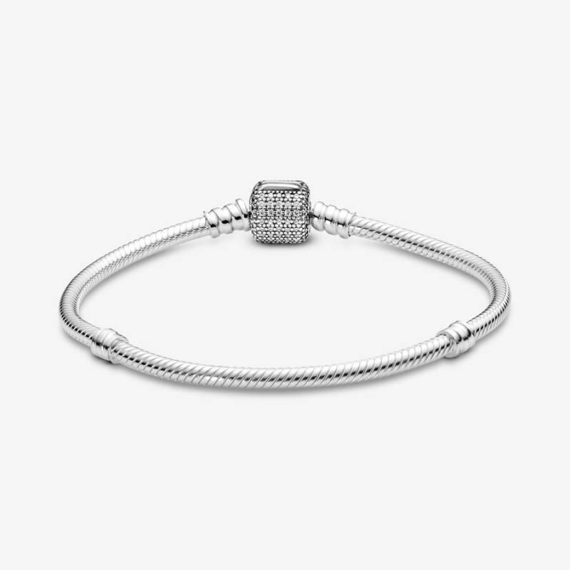 Sterling Silver Pandora Moments Sparkling Pavé Clasp Snake Charm Holders | 948-ADPVMB