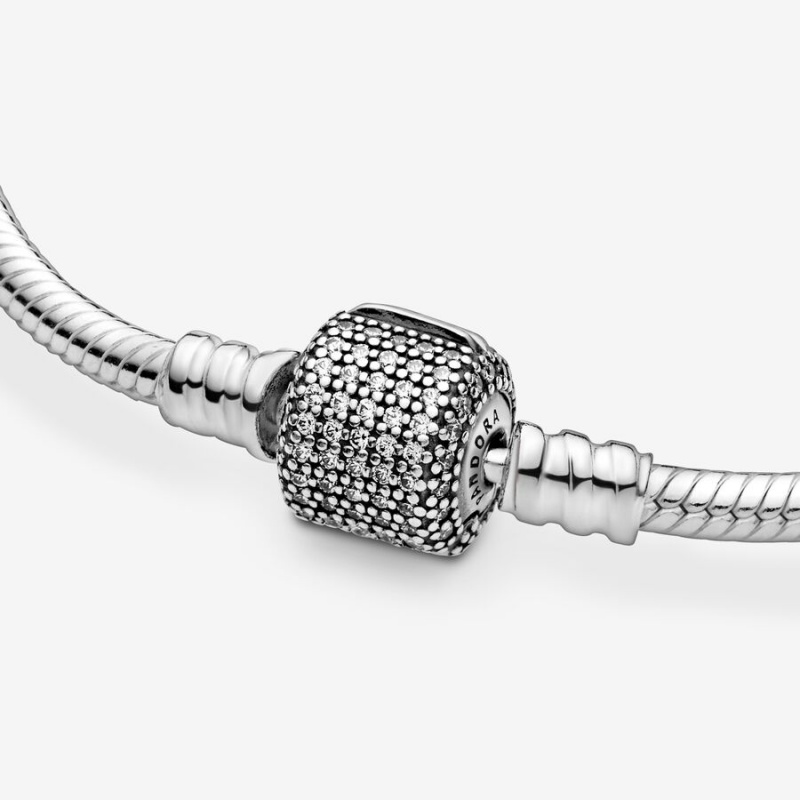 Sterling Silver Pandora Moments Sparkling Pavé Clasp Snake Charm Holders | 948-ADPVMB