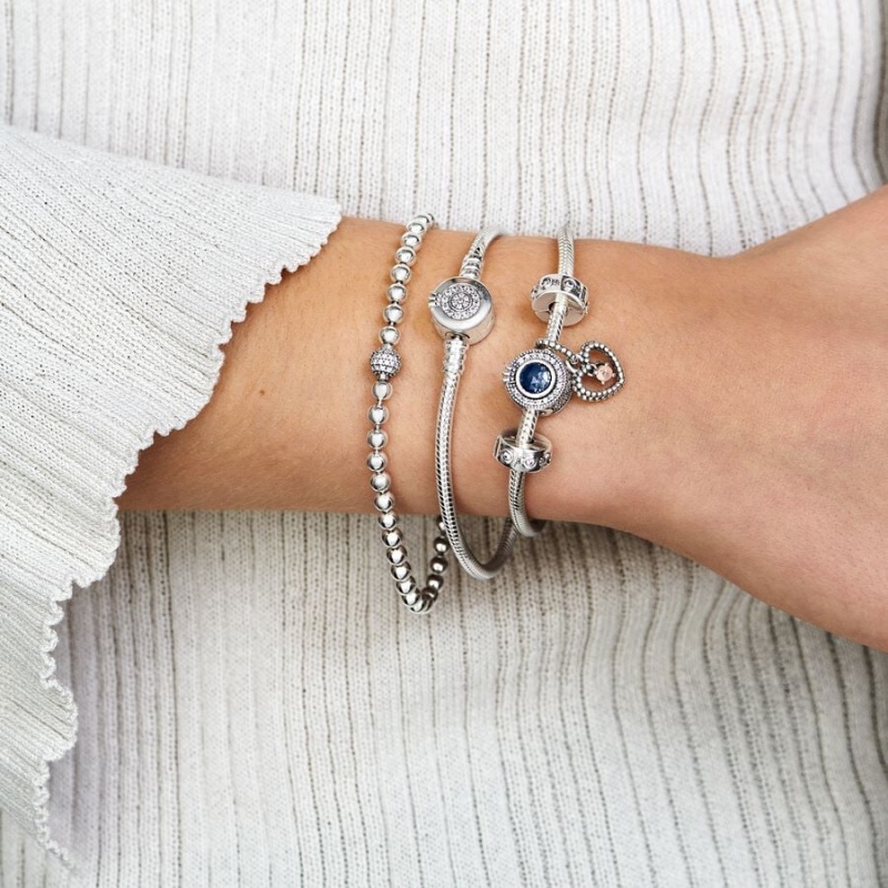 Sterling Silver Pandora Moments Sparkling Crown O Snake Charm Bracelets | 815-NHUKQZ