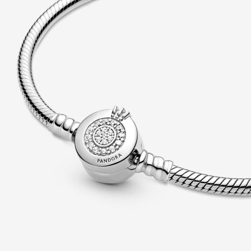 Sterling Silver Pandora Moments Sparkling Crown O Snake Charm Bracelets | 815-NHUKQZ