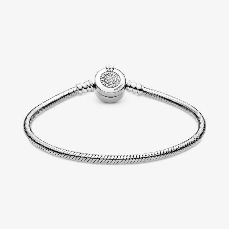 Sterling Silver Pandora Moments Sparkling Crown O Snake Charm Bracelets | 815-NHUKQZ