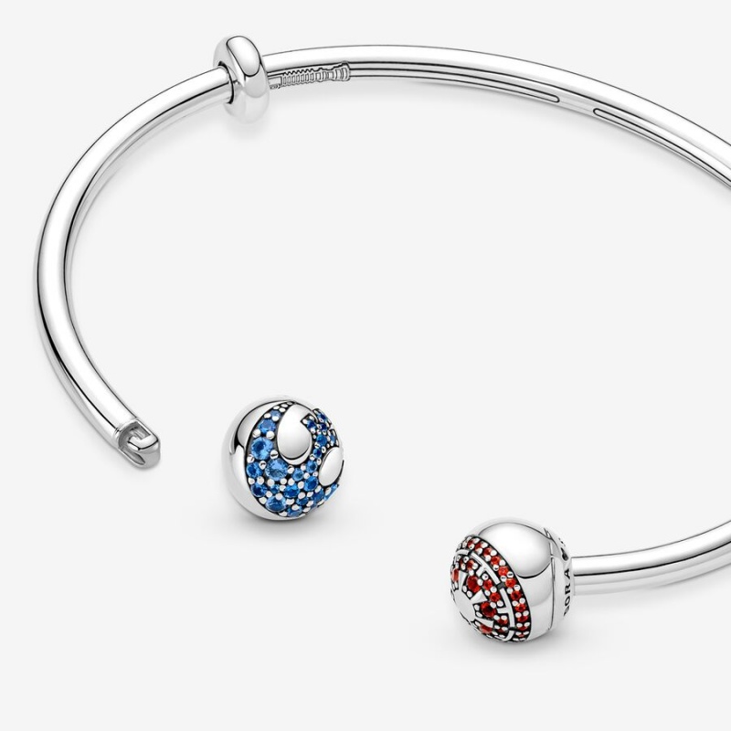 Sterling Silver Pandora Moments Star Wars™ Light & Dark Side Logo Open Bangle Bangles | 395-KVIPBO