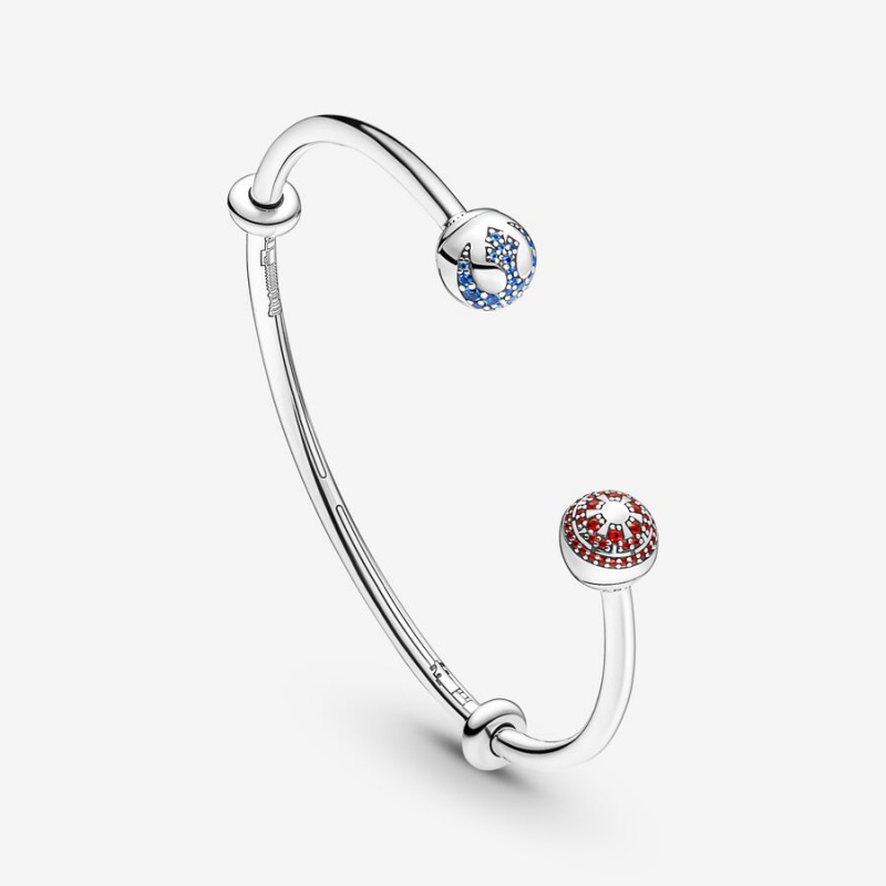 Sterling Silver Pandora Moments Star Wars™ Light & Dark Side Logo Open Bangle Charm Holders | 051-CTLOVN