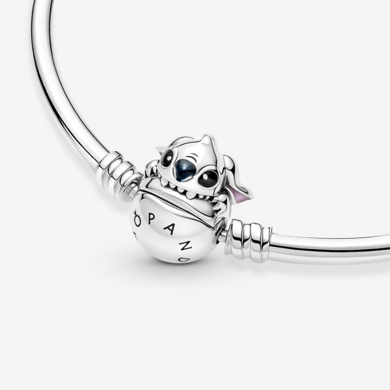 Sterling Silver Pandora Moments Stitch Biting Clasp Bangle Charm Holders | 583-CAMVYG