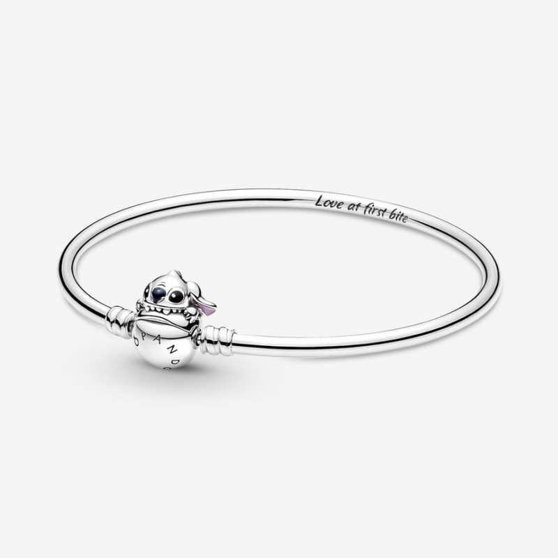 Sterling Silver Pandora Moments Stitch Biting Clasp Bangle Charm Bracelets | 128-AMPOIY