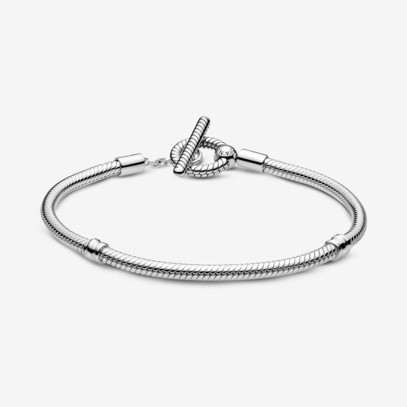 Sterling Silver Pandora Moments T-Bar Snake Charm Bracelets | 385-WEJDKA