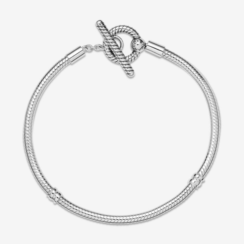 Sterling Silver Pandora Moments T-Bar Snake Charm Bracelets | 385-WEJDKA