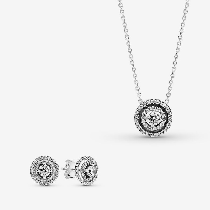 Sterling Silver Pandora Necklace & Earring Sets | 427-IENBWC