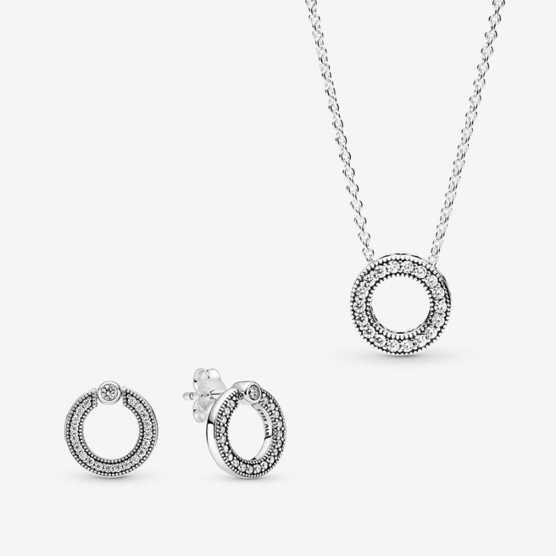 Sterling Silver Pandora Necklace & Earring Sets | 462-MPULKZ