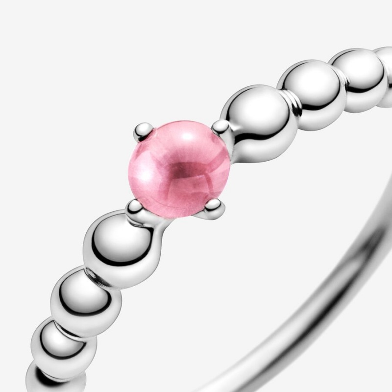 Sterling Silver Pandora October Petal Pink Beaded Birthstone Rings | 791-JMNPKF