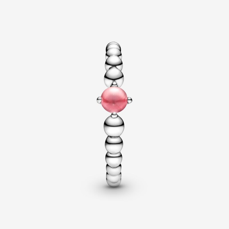 Sterling Silver Pandora October Petal Pink Beaded Birthstone Rings | 791-JMNPKF