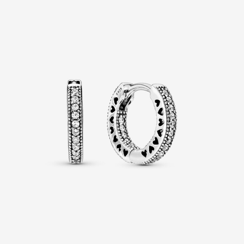 Sterling Silver Pandora Pavé Heart Hoop Earrings | 641-BYLIHX