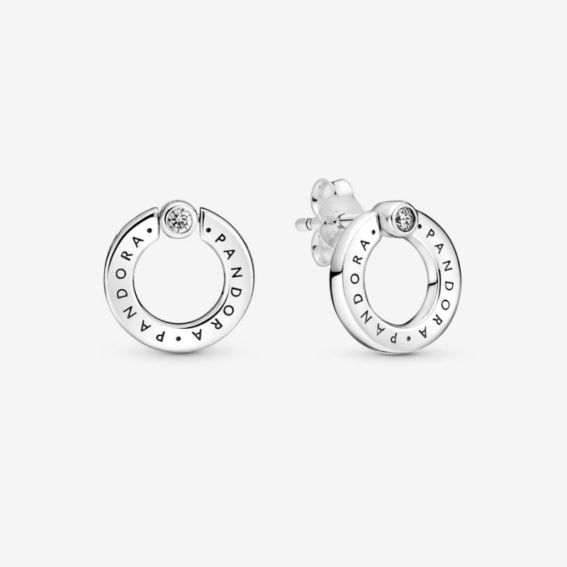 Sterling Silver Pandora Pavé & Logo Circle Reversibles Stud Earrings | 507-HJGMKB