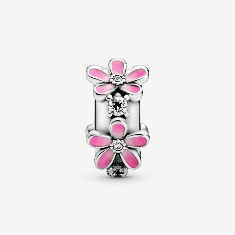 Sterling Silver Pandora Pink Daisy Flower Clip Clips | 486-FDENHA