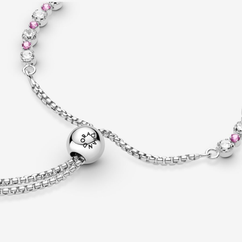 Sterling Silver Pandora Pink & Clear Sparkle Slider Sliding Bracelets | 745-YFCUXL