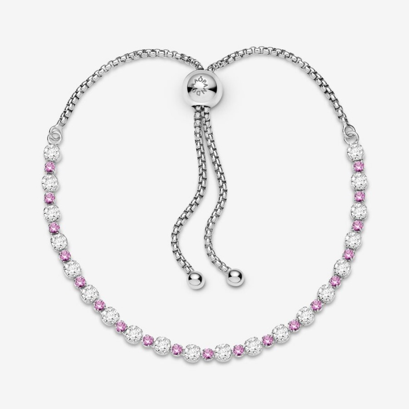 Sterling Silver Pandora Pink & Clear Sparkle Slider Sliding Bracelets | 745-YFCUXL