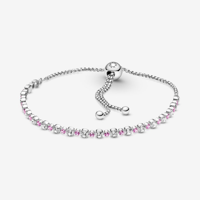 Sterling Silver Pandora Pink & Clear Sparkle Slider Sliding Bracelets | 071-GUJYFB