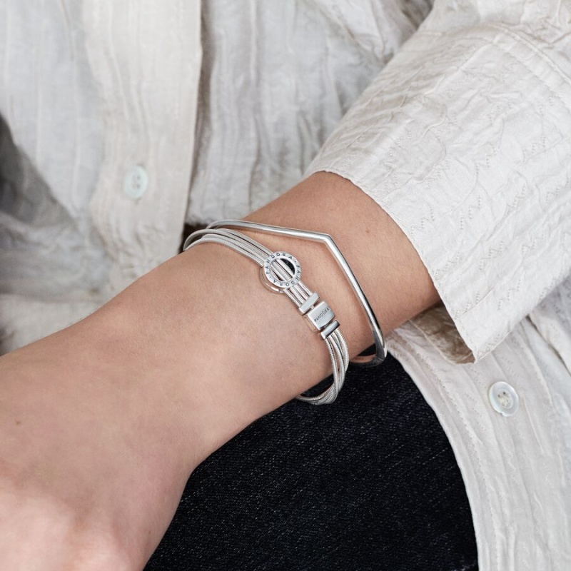 Sterling Silver Pandora Polished Wishbone Bangle Bangles | 254-DLBUIJ