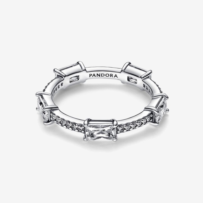 Sterling Silver Pandora Rectangular Bars Sparkling Pavé Stackable Rings | 590-XAWTOY