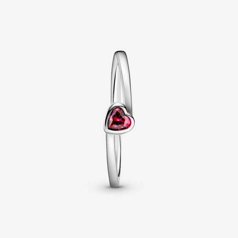 Sterling Silver Pandora Red Tilted Solitaire Heart & Promise Rings | 018-QMXFWR