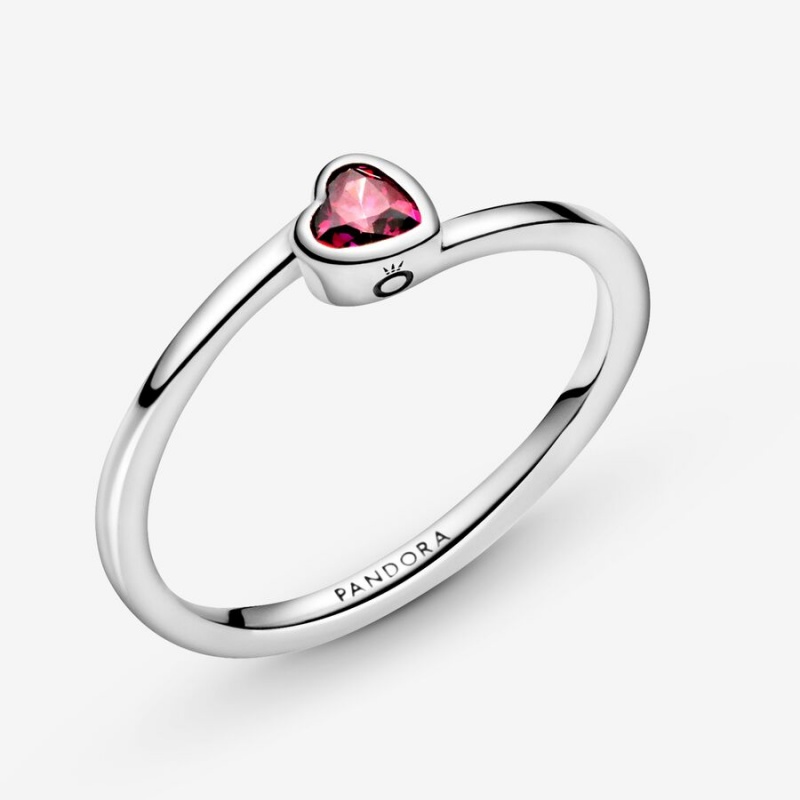 Sterling Silver Pandora Red Tilted Solitaire Heart & Promise Rings | 018-QMXFWR